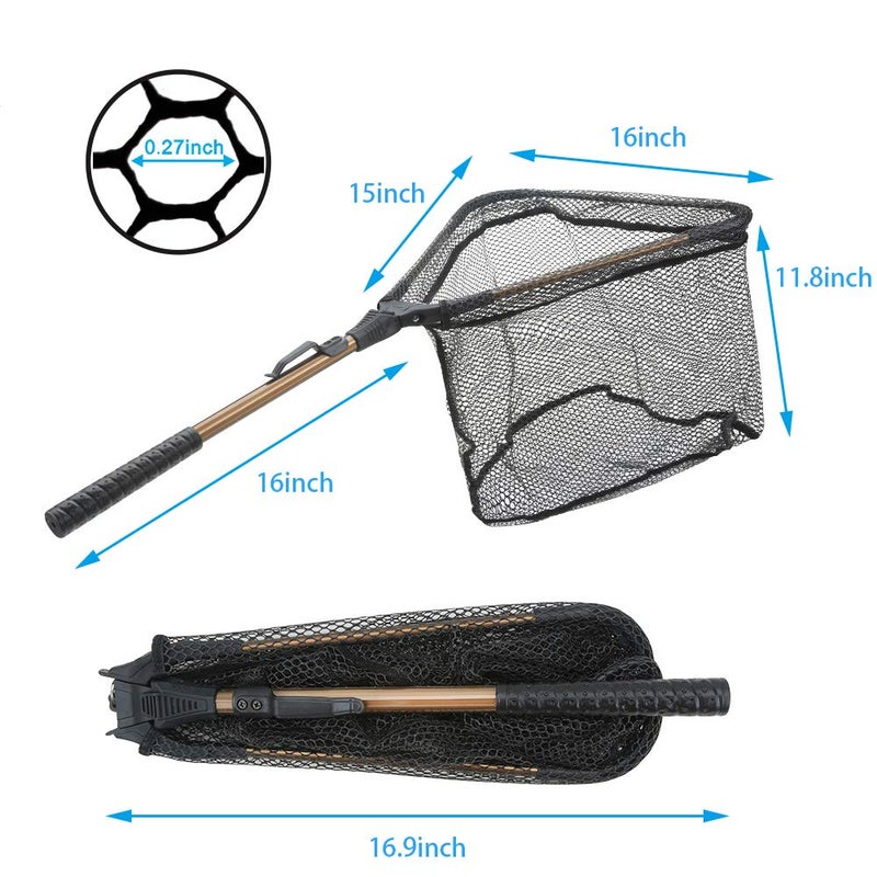 YVLEEN Folding Fishing Net - Foldable Fish Landing Net Robust Aluminum Telescopic Pole Handle and Nylon Mesh 16inch Hoop Size - Image 4
